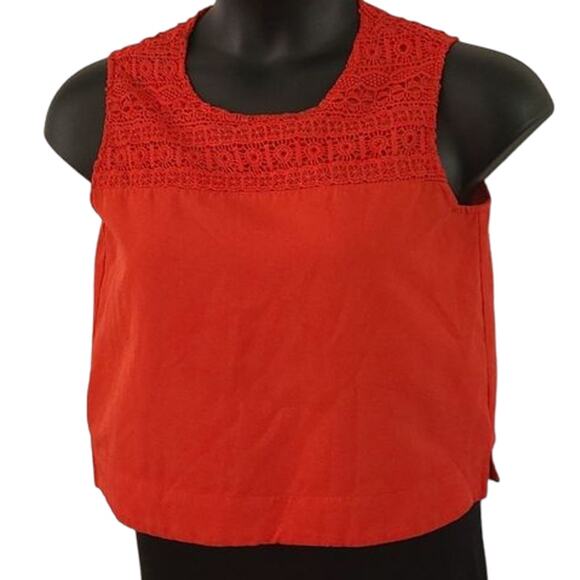 NYLA Lace Embellished Neckline Sleeveless Blouse - Size Large, Red - Picture 4 of 8